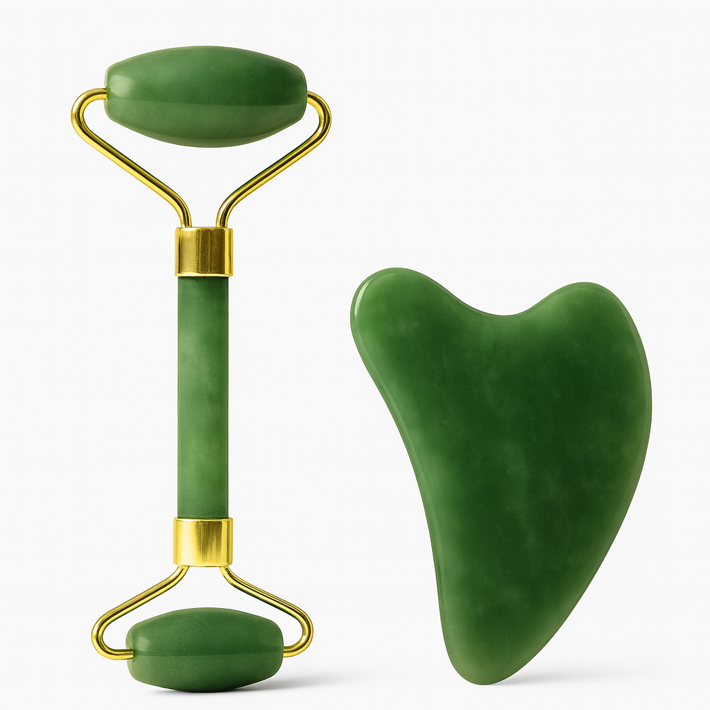 Velveta™ Jade Face Roller & Gua Sha Set – Natural Skin Glow Tool