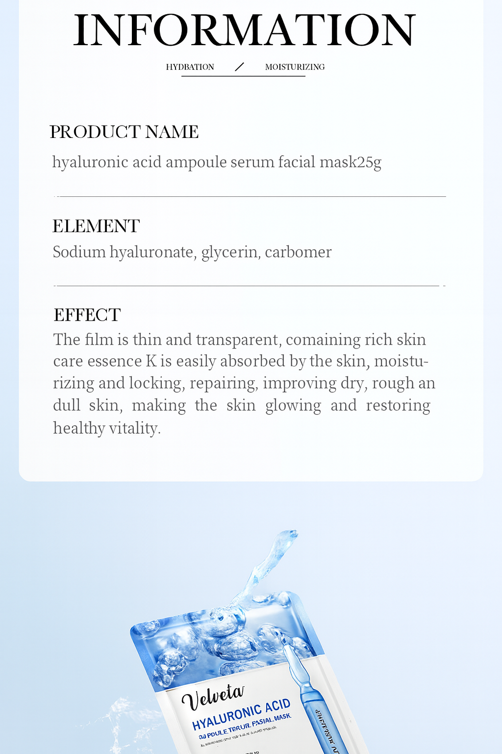 Velveta™ HydraGlow – Hyaluronic Acid Facial Mask