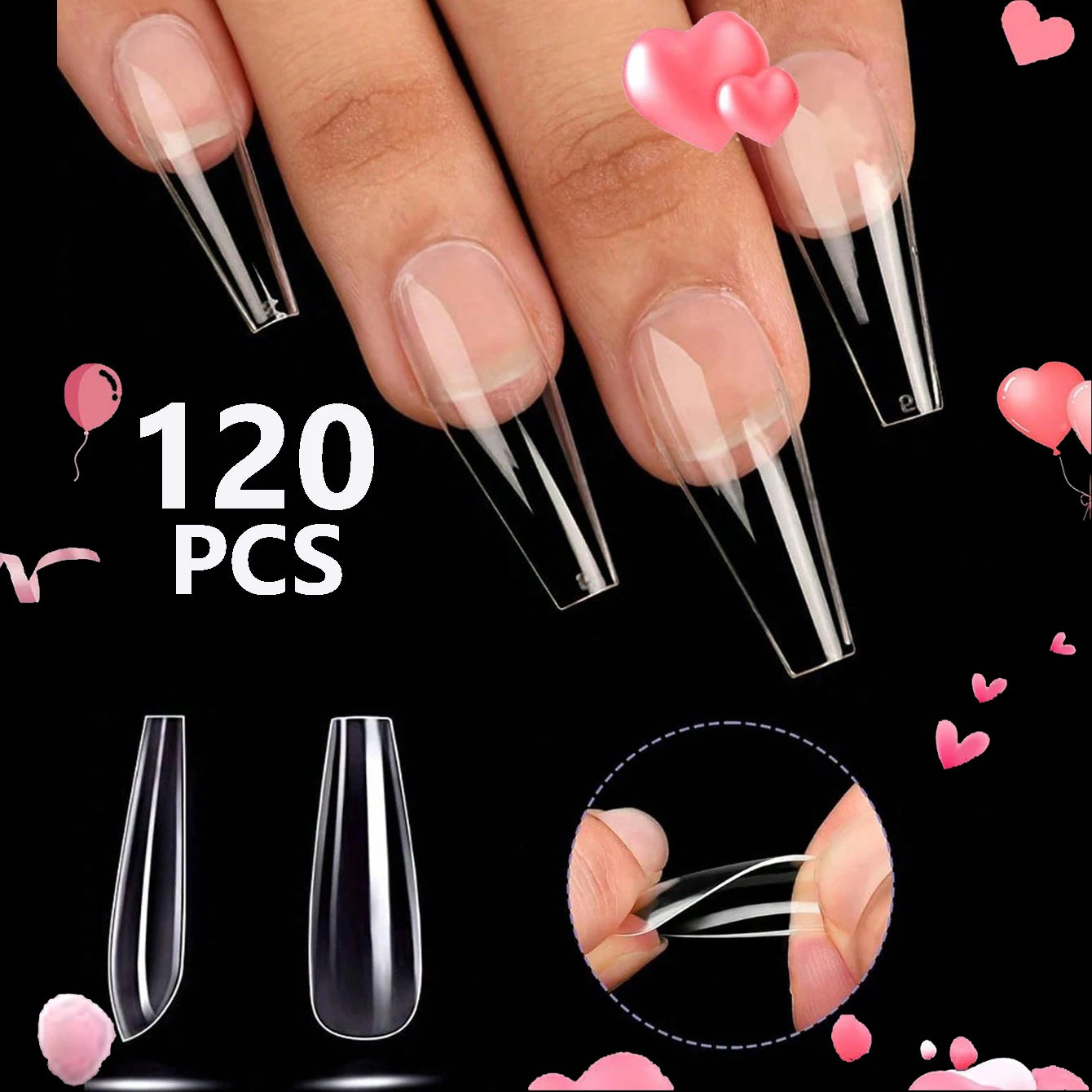 Velveta™ 120pcs Pre-Buffed Acrylic Nail Tips – Multi-Shape Salon Set