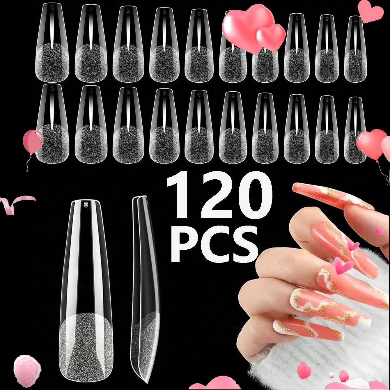 Velveta™ 120pcs Pre-Buffed Acrylic Nail Tips – Multi-Shape Salon Set