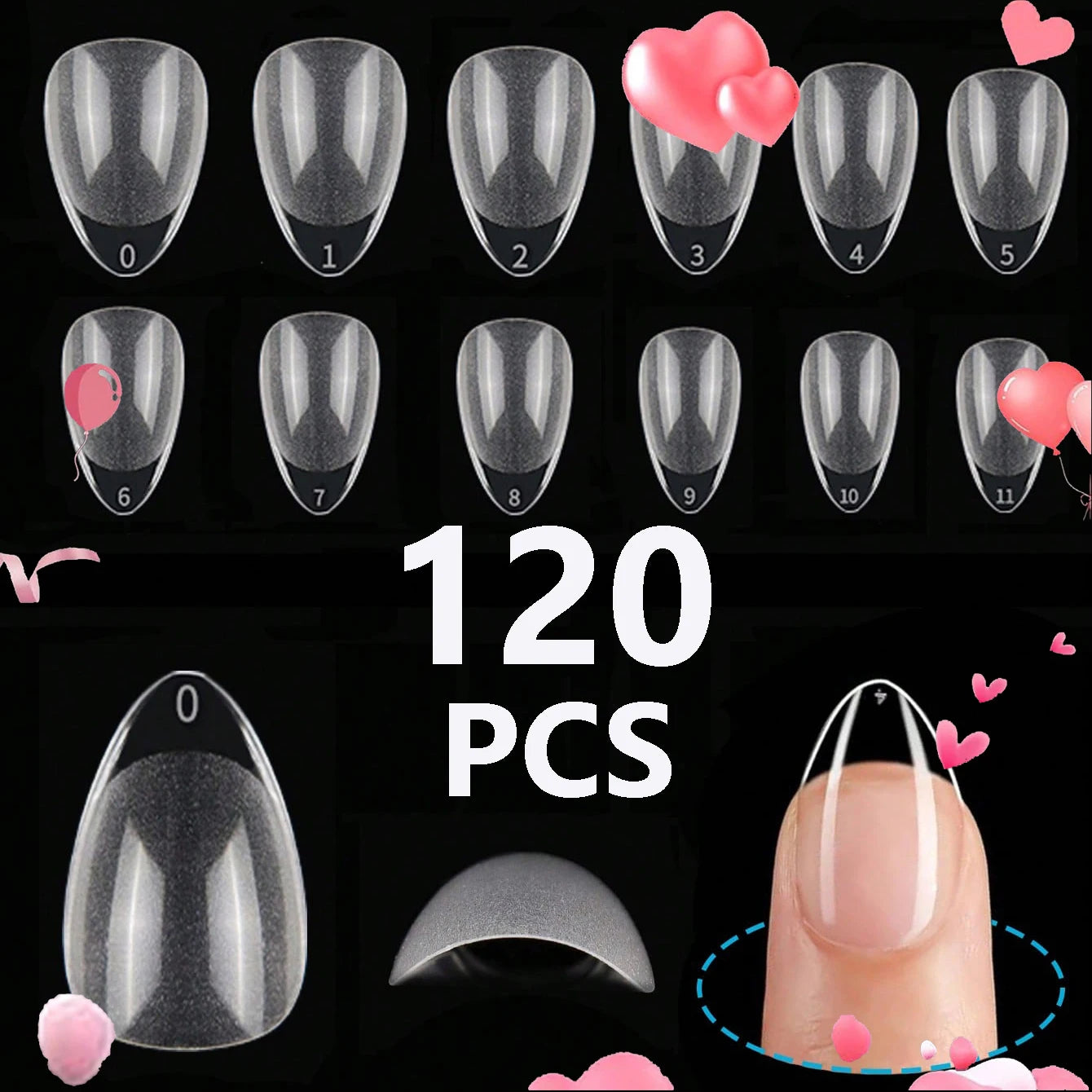 Velveta™ 120pcs Pre-Buffed Acrylic Nail Tips – Multi-Shape Salon Set